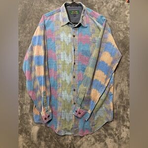 Vtg 90sColours By Alexander Julian Street Wear Rainbow Striped Shirt - L